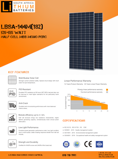 LBSA 555W HALF CELL MONO SOLAR PANEL